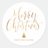 Gold Simple Calligraphy Merry kerst Ronde Sticker (Voorkant)