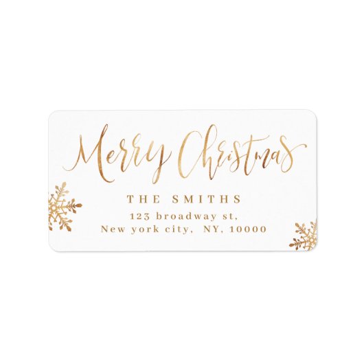 Gold Simple Calligraphy Merry-kerstadres Etiket (Voorkant)