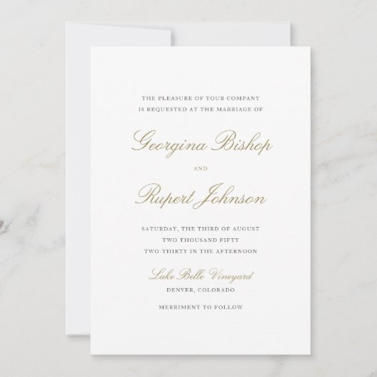 Gold Simple Elegant Script Typography Weddenschap Kaart (Voorkant)