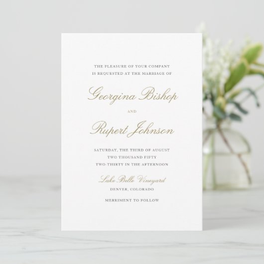 Gold Simple Elegant Script Typography Weddenschap Kaart (Staand voorkant)