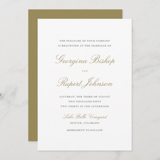 Gold Simple Elegant Script Typography Weddenschap Kaart (Voorkant / Achterkant)