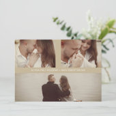 Gold Simple Elegant Three Photos Couple in Loving Save The Date (Staand voorkant)