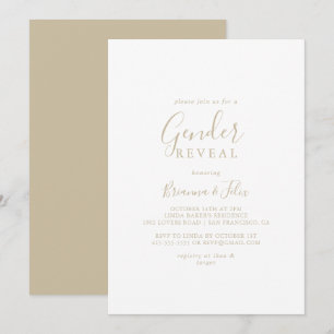 Gold Simple Minimalist Gender Reveal Party Kaart