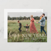 Gold Simple Script Happy New Year-feestdag Briefkaart (Voorkant / Achterkant)
