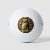 Gold Sitting Cat Medallion Golfballen (Voorkant)