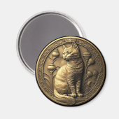Gold Sitting Cat Medallion Magneet (Voorkant / Achterkant)