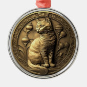 Gold Sitting Cat Medallion Metalen Ornament (Voorkant)