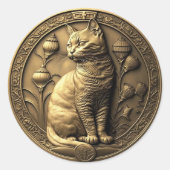 Gold Sitting Cat Medallion Ronde Sticker (Voorkant)