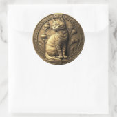 Gold Sitting Cat Medallion Ronde Sticker (Tas)