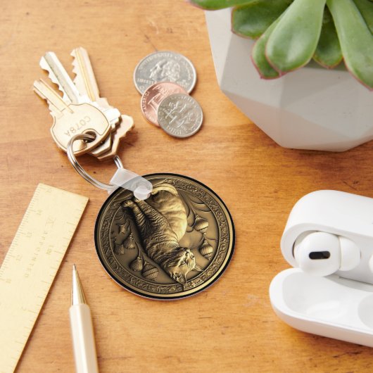 Gold Sitting Cat Medallion Sleutelhanger (Bureau)
