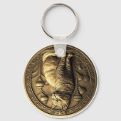 Gold Sitting Cat Medallion Sleutelhanger (Achterkant)