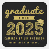Gold Sketch Afstuderen Klasse van 2025 Graduation  Vierkante Sticker (Voorkant)
