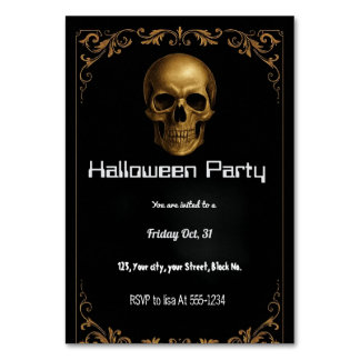Gold Skull Halloween Party Uitnodiging – Elegant B Kaart