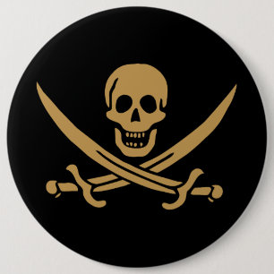 Gold Skull & Swords Pirate flag of Calico Jack Ronde Button 6,0 Cm