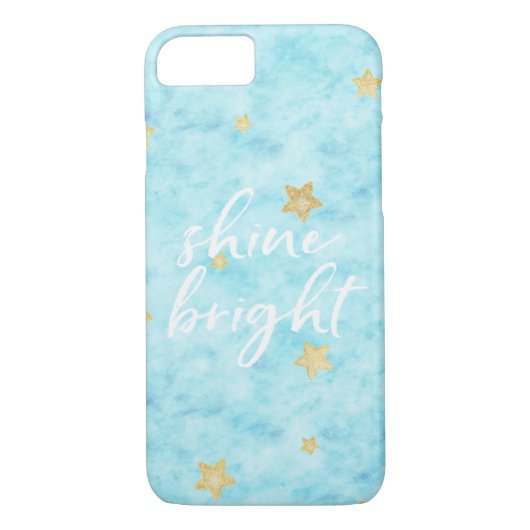 Gold Sky Blue Stars Waterverf glans helder Case-Mate iPhone Case (Achterkant)