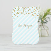 Gold Sky Blue Stripes Bat Mitzvah Kaart (Staand voorkant)