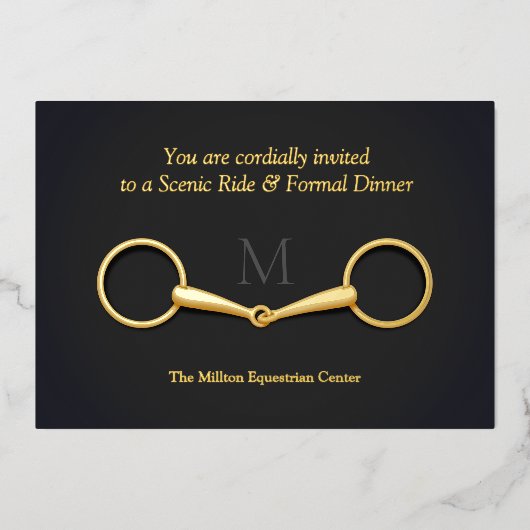 Gold Snaffle Bit Elegant Equestrian Monogramed Folie Uitnodiging (Voorkant)