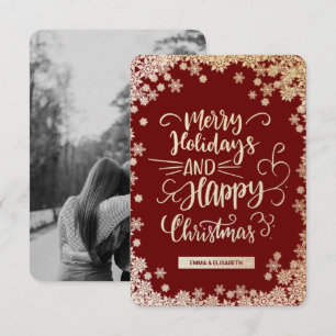 Gold sneeuwvlokken rode foto kerstfeestkaart bedankkaart