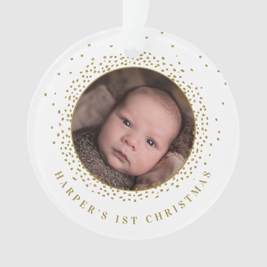 Gold Snow Circle Baby eerste kerstfoto Ornament (voorkant)