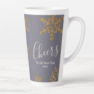Gold Snow Flakes-Cheers naar het nieuwe jaar Paars Latte Mok