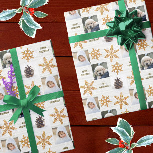 Gold Snowflake 3 Foto Collage Kerstmis Cadeaupapier