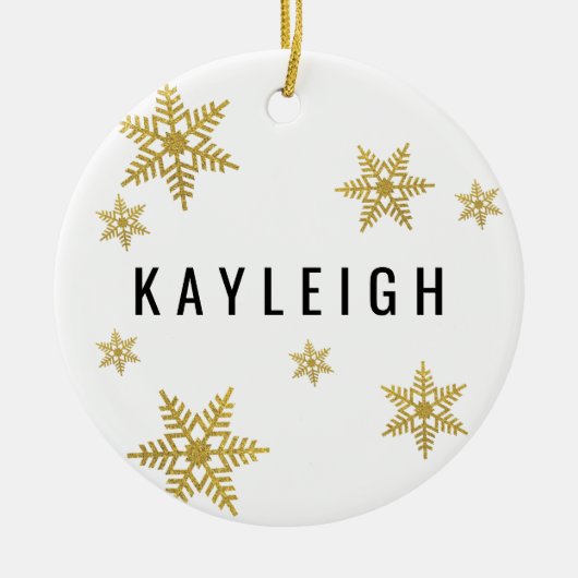 Gold Snowflake - Aangepaste naam & kerstfoto's Keramisch Ornament (Voorkant)