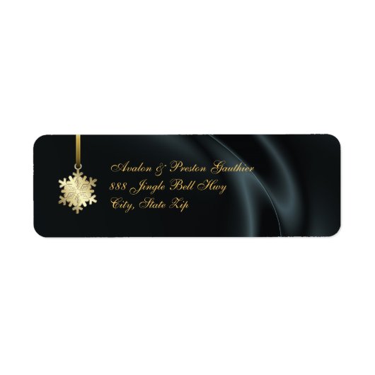 Gold Snowflake Black Silk Étiquettes de adresse de (Devant)
