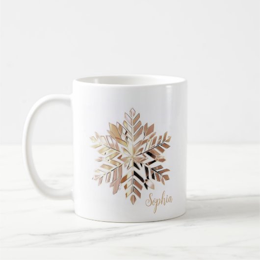 Gold Snowflake Christmas Mug | Custom name (Gauche)