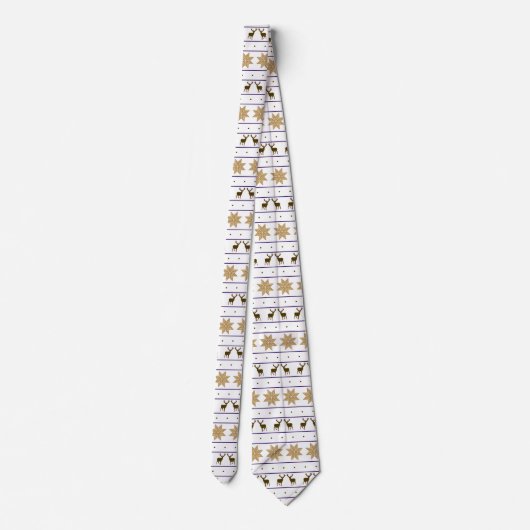 Gold Snowflake Deer Nordic Pattern Stropdas (Achterkant)