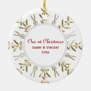 Gold Snowflake eerste kerstfoto Keramisch Ornament