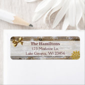 Gold Snowflake en Bow Wood met kerst of Vakantie Etiket (Insitu)