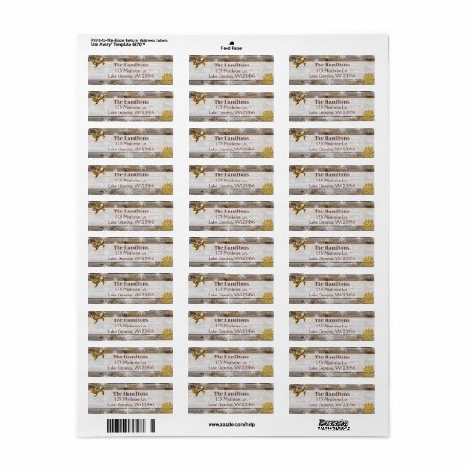 Gold Snowflake en Bow Wood met kerst of Vakantie Etiket (Full Sheet)