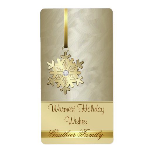 Gold Snowflake Gold Foil Diamond Wine Étiquette (Devant)