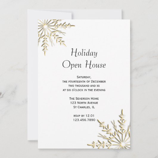 Gold Snowflake Holiday Open House Invitation (Devant)