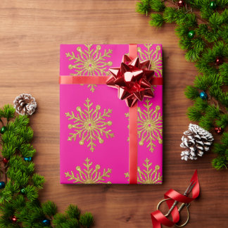 Gold Snowflake Hot Pink Wrapping Paper Cadeaupapier