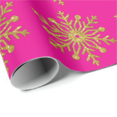 Gold Snowflake Hot Pink Wrapping Paper Cadeaupapier (Rol Hoek)