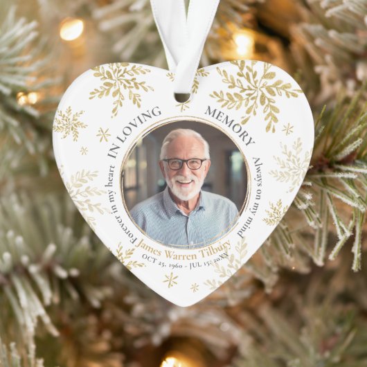 Gold Snowflake In Loving Memory Memorial Christmas Ornament (Boom)