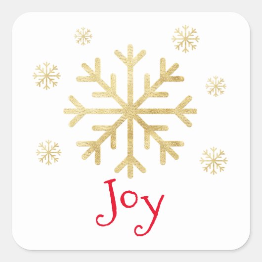 Gold Snowflake "JOY" kerstfeestdag Vierkante Sticker (Voorkant)