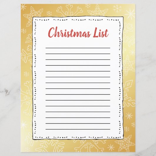 Gold Snowflake kerstmis BG Santa Wish List (Voorkant)