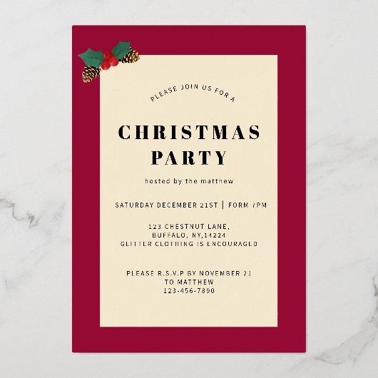 Gold Snowflake Lijst Vakantie Uitnodiging Kaart (Achterkant)