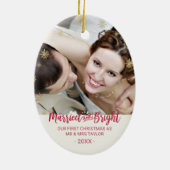 Gold Snowflake Married en Bright Pas getrouwd Holi Keramisch Ornament (Achterkant)