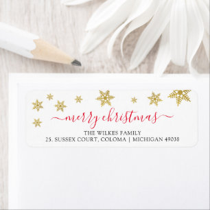 Gold Snowflake Merry kerstpost Return-adres Etiket