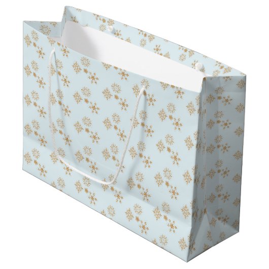 Gold Snowflake op het Frosty Blue-kerstpatroon Groot Cadeauzakje (Voorkant Gekanteld)