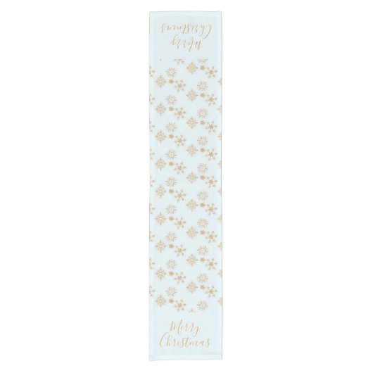 Gold Snowflake op het Frosty Blue-kerstpatroon Korte Tafelloper (Voorkant)