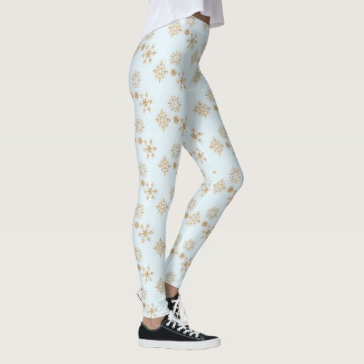 Gold Snowflake op het Frosty Blue-kerstpatroon Leggings (Rechts)