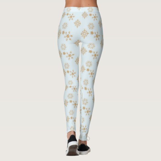Gold Snowflake op het Frosty Blue-kerstpatroon Leggings (Achterkant)