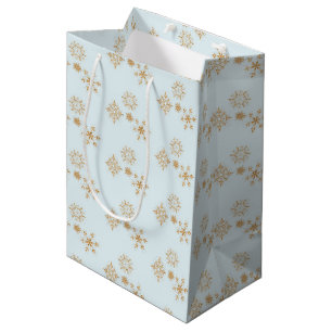 Gold Snowflake op het Frosty Blue-kerstpatroon Medium Cadeauzakje