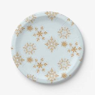 Gold Snowflake op het Frosty Blue-kerstpatroon Papieren Bordje