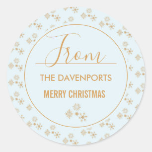 Gold Snowflake op het Frosty Blue-kerstpatroon Ronde Sticker