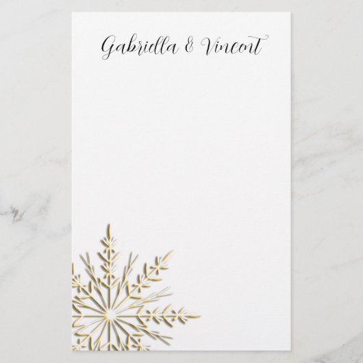 Gold Snowflake op White Winter Wedding Briefpapier (Voorkant)